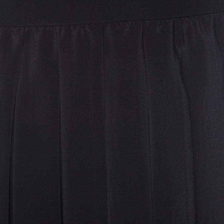 Pre Owned Gucci Black Silk Gold hem Detail Pleated Skirt M