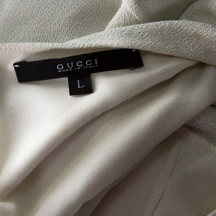 Pre Owned Gucci Pastel Green Stretch Crepe Beaded Waist Long Sleeve Dress L 