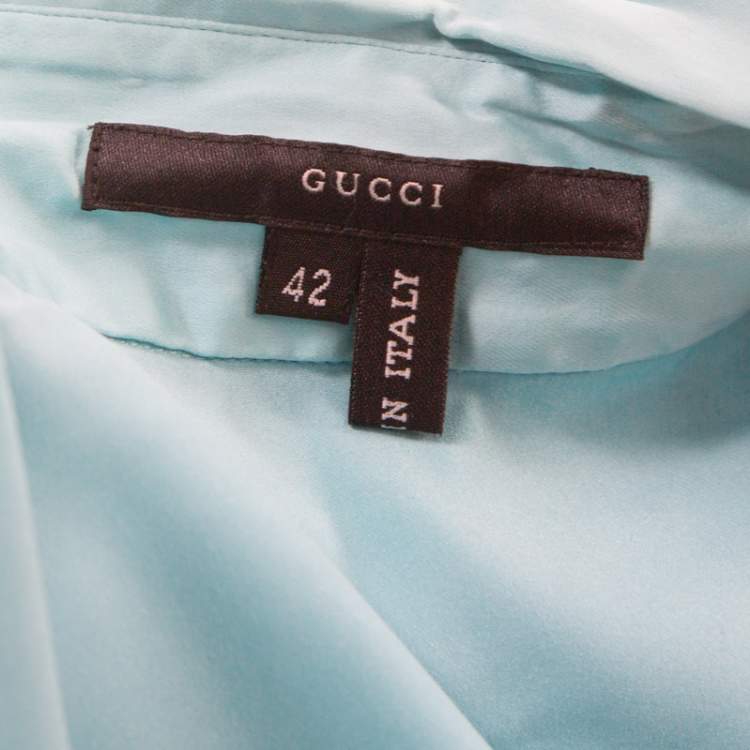 Pre Owned Gucci Light Blue Silk Pointed Collar Vintage Shirt M