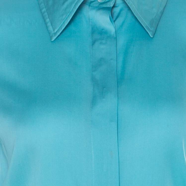 Pre Owned Gucci Light Blue Silk Pointed Collar Vintage Shirt M