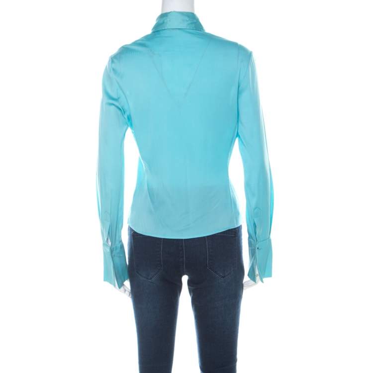 Pre Owned Gucci Light Blue Silk Pointed Collar Vintage Shirt M