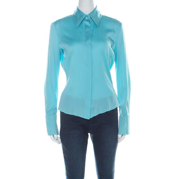Pre Owned Gucci Light Blue Silk Pointed Collar Vintage Shirt M