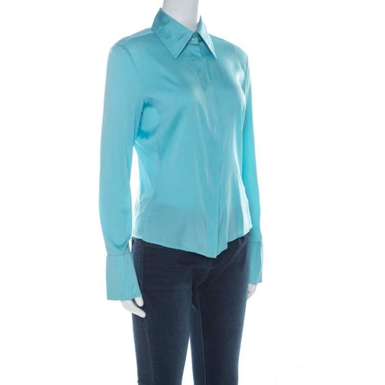 Pre Owned Gucci Light Blue Silk Pointed Collar Vintage Shirt M