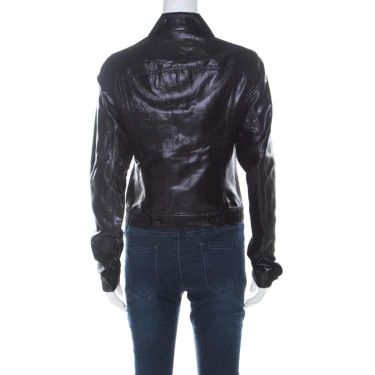 Pre Owned Gucci Black Lurex Knit Shiny Look Jacket M
