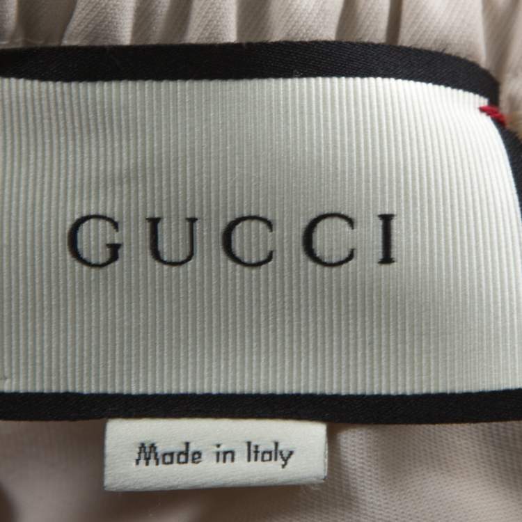 Pre Owned Gucci Beige Wool & Silk Blend Striped Side Seam Snap Button Detail Sweatpants S