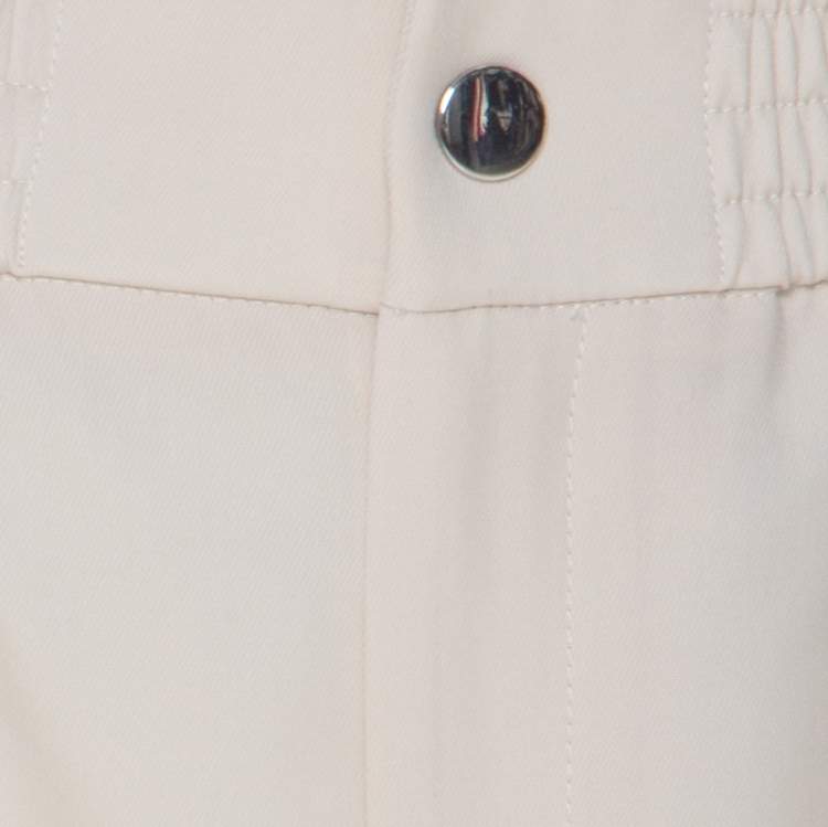 Pre Owned Gucci Beige Wool & Silk Blend Striped Side Seam Snap Button Detail Sweatpants S