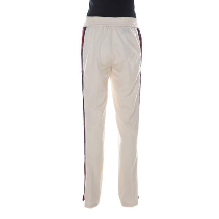 Pre Owned Gucci Beige Wool & Silk Blend Striped Side Seam Snap Button Detail Sweatpants S