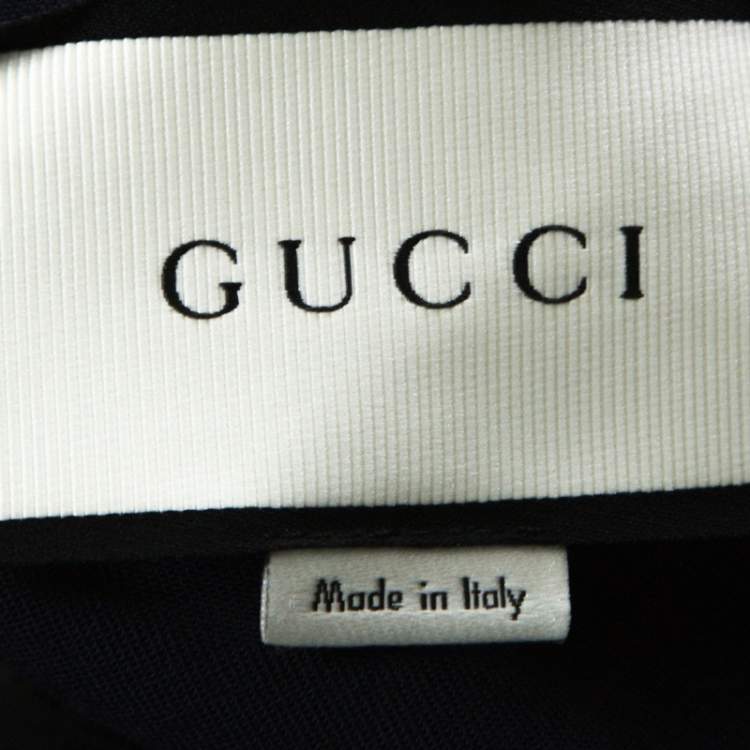 Pre Owned Gucci Navy Blue Wool & Silk Blend Striped Side Seam Snap Button Detail Sweatpants S