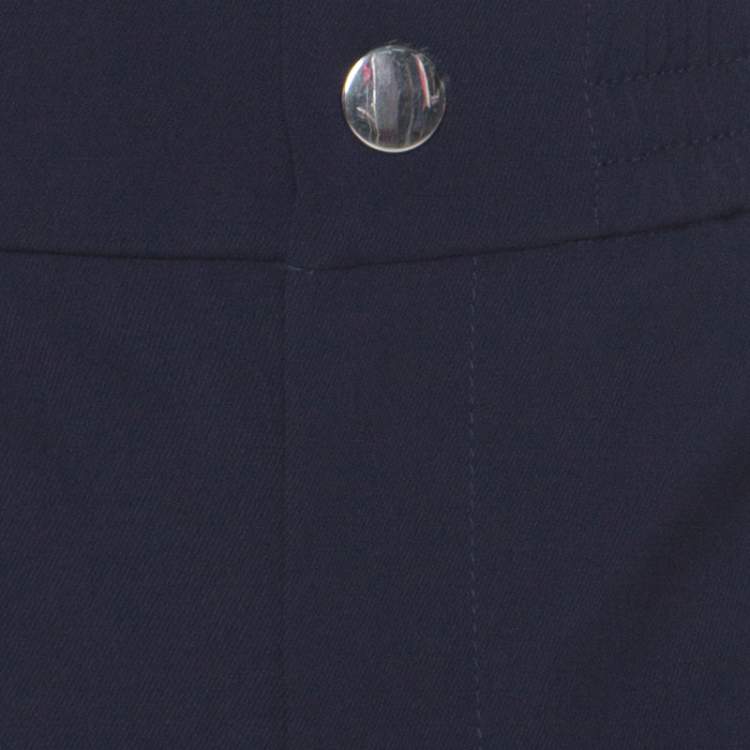 Pre Owned Gucci Navy Blue Wool & Silk Blend Striped Side Seam Snap Button Detail Sweatpants S