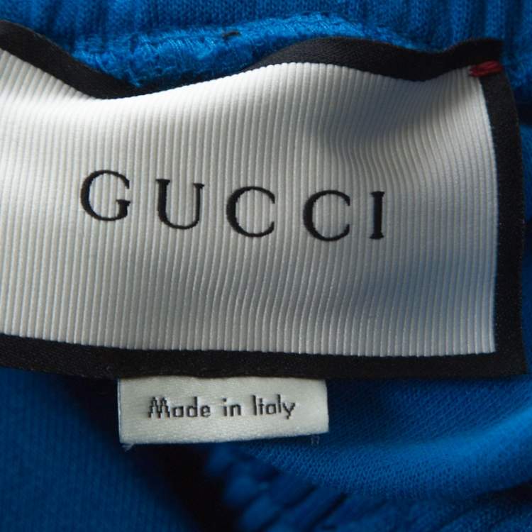 Pre Owned Gucci Blue Cotton Blend Striped Side Seam Detail Sweatpants S
