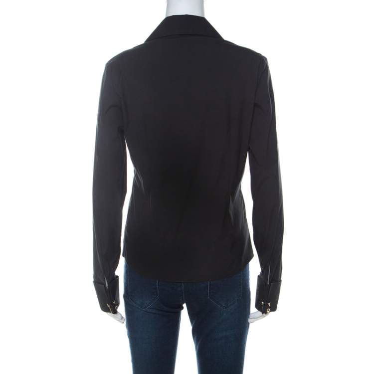 Pre Owned Gucci Black Cotton Cross-Over Front Gold Cuff-Link Detail Shirt M