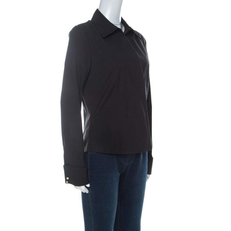 Pre Owned Gucci Black Cotton Cross-Over Front Gold Cuff-Link Detail Shirt M