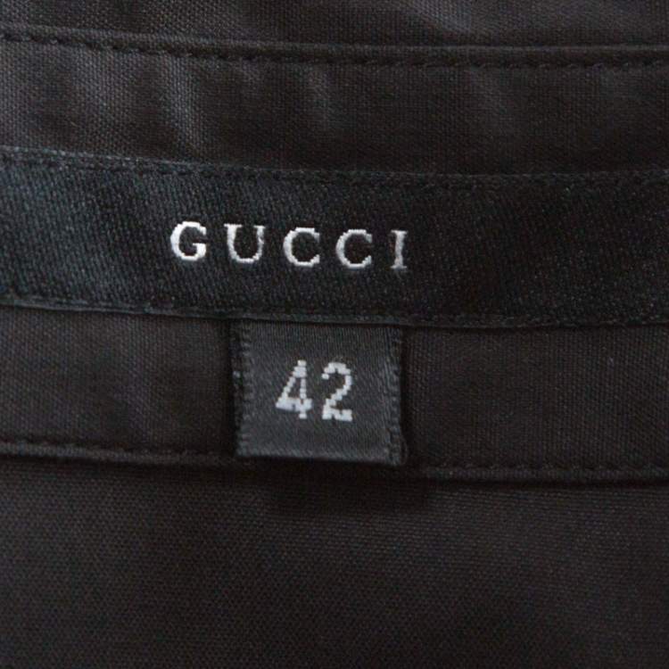 Pre Owned Gucci Black Cotton Cross-Over Front Gold Cuff-Link Detail Shirt M