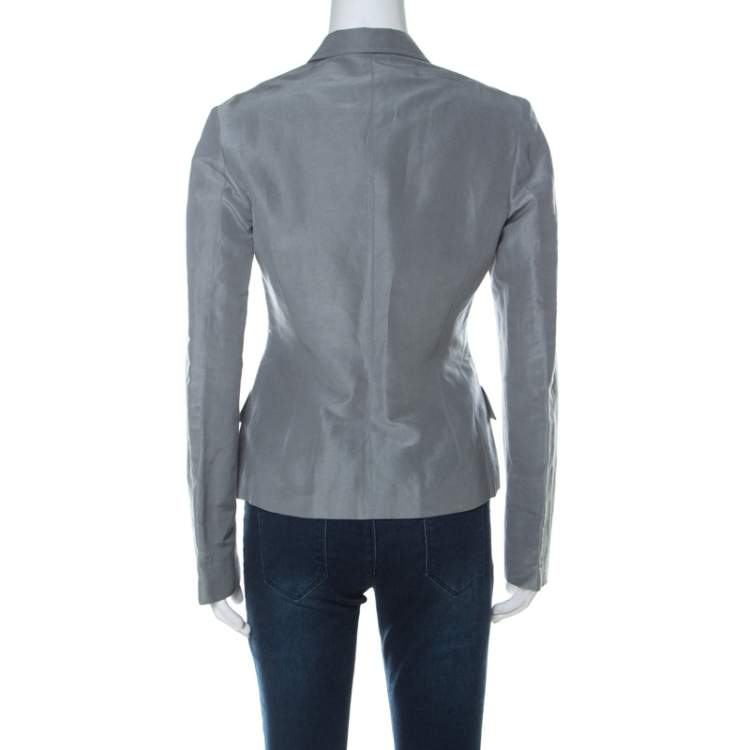 Pre Owned Gucci Grey Linen & Silk Blend Women's Blazer M
