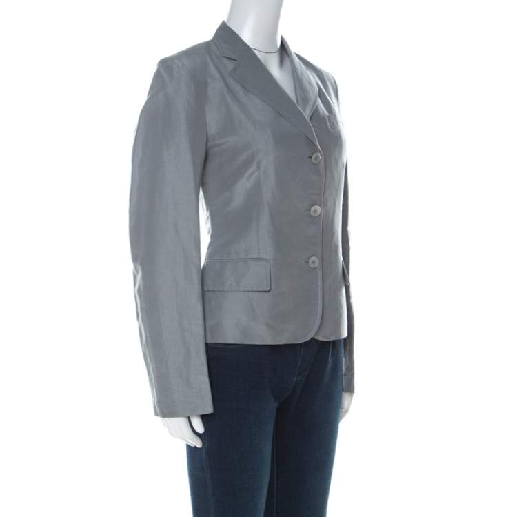 Pre Owned Gucci Grey Linen & Silk Blend Women's Blazer M