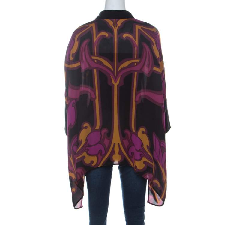 Pre Owned Gucci Purple Art Nouveau Print Silk Cape Shirt S
