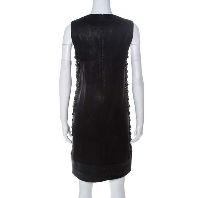 Pre Owned Gucci Black Cotton Silk Blend Embellished Sleeveless Dress S