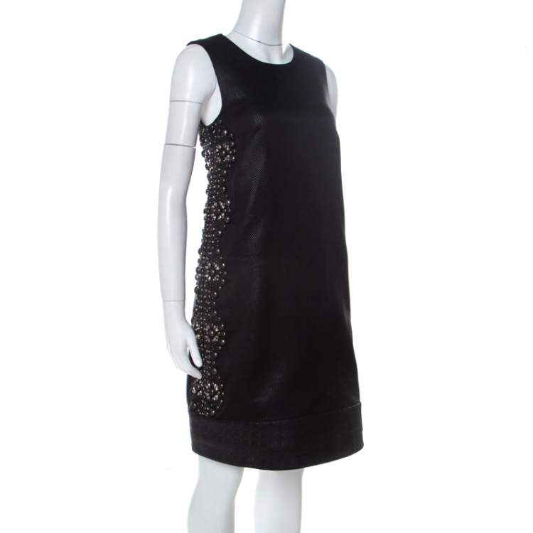 Pre Owned Gucci Black Cotton Silk Blend Embellished Sleeveless Dress S