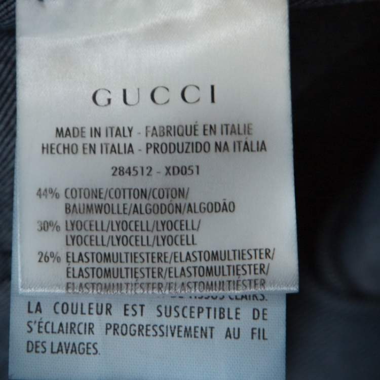 Pre Owned Gucci Blue Dark Wash Denim Rainbow Embroidery Detail Flared 70s Jeans S