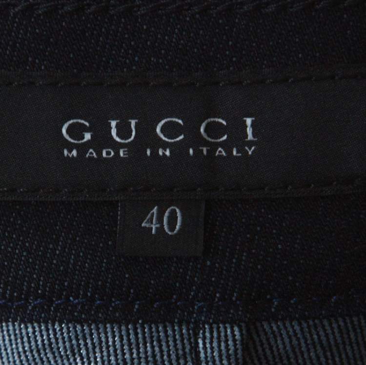 Pre Owned Gucci Blue Dark Wash Denim Rainbow Embroidery Detail Flared 70s Jeans S