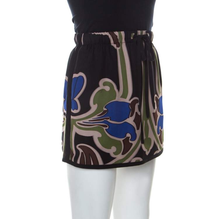 Pre Owned Gucci Multicolor Printed Silk Drawstring Detail Short Skirt S
