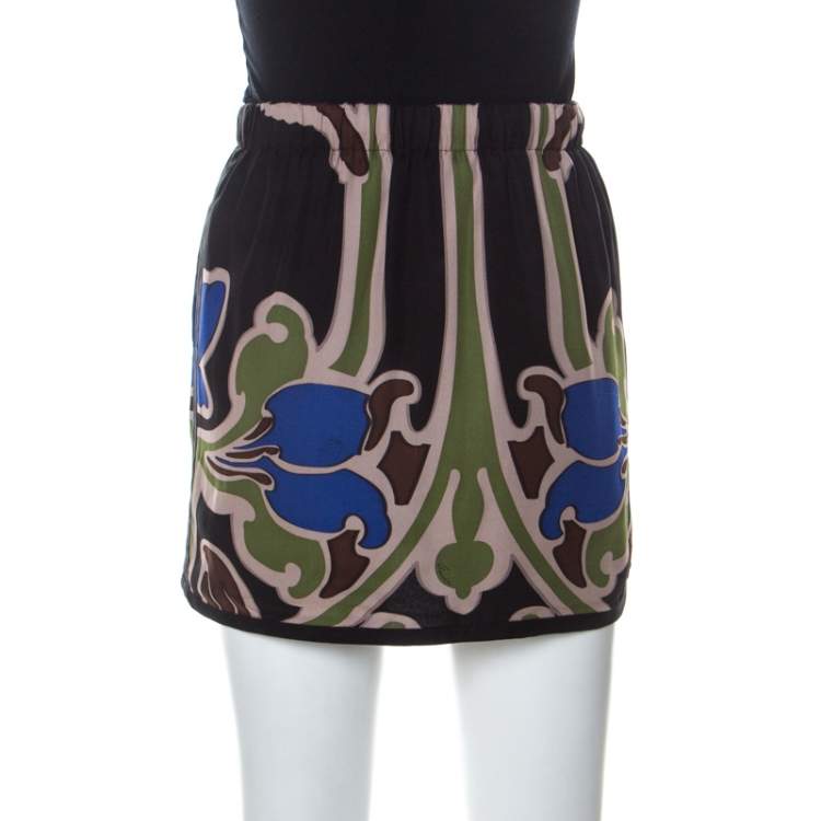 Pre Owned Gucci Multicolor Printed Silk Drawstring Detail Short Skirt S