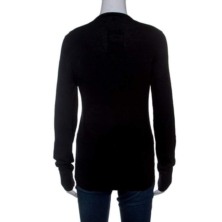 Pre Owned Gucci Black Diamond Knit Wool Web Stripe Detail Sweater XS