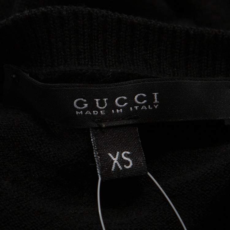 Pre Owned Gucci Black Diamond Knit Wool Web Stripe Detail Sweater XS