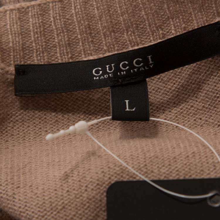 Pre Owned Gucci Dusky Pink Cashmere Knit Lace Trim V-Neck Top L