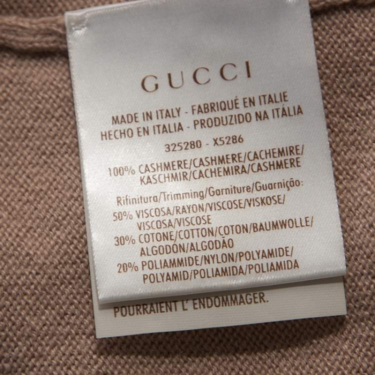 Pre Owned Gucci Dusky Pink Cashmere Knit Lace Trim V-Neck Top L