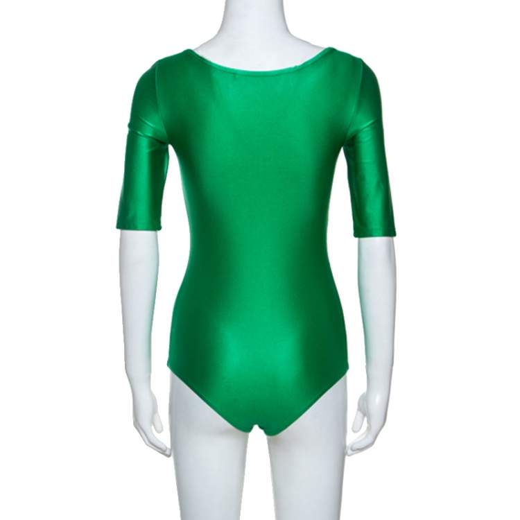 Pre Owned Gucci Green Shiny Jersey Bodysuit S