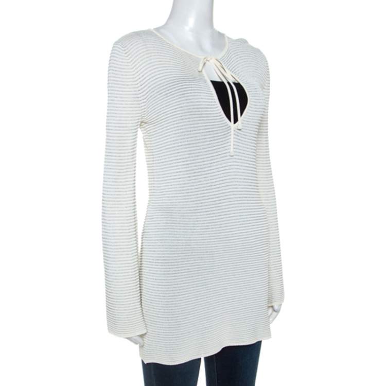 Pre Owned Gucci Cream Lurex Knit Tunic Top S