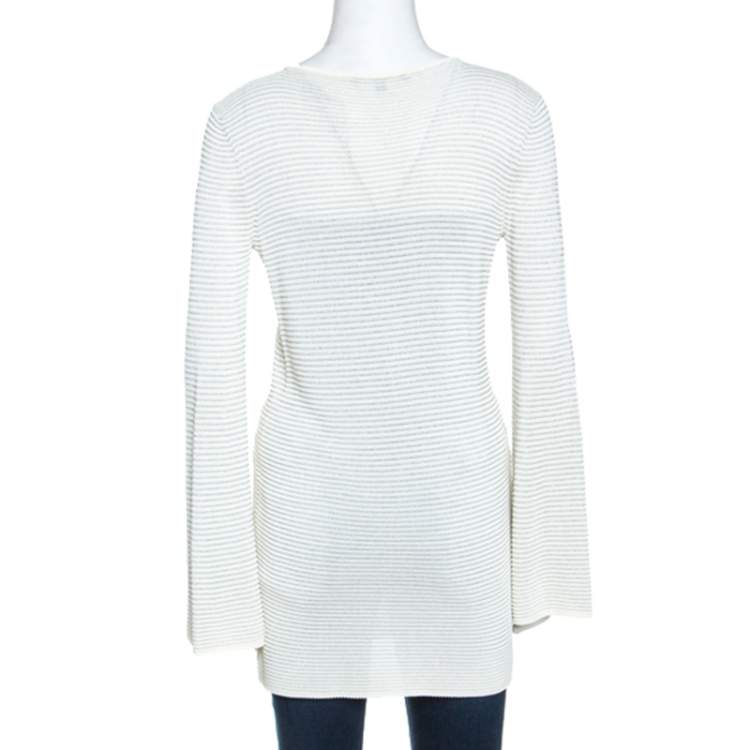 Pre Owned Gucci Cream Lurex Knit Tunic Top S