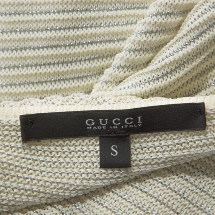 Pre Owned Gucci Cream Lurex Knit Tunic Top S