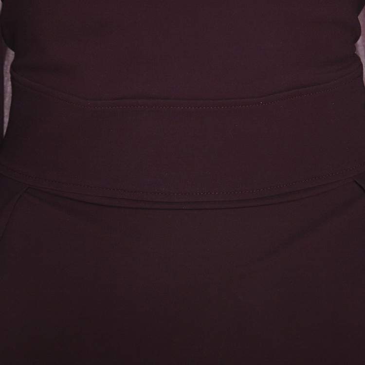 Pre Owned Gucci Burgundy Stretch Knit Bishop Sleeve Midi Dress L