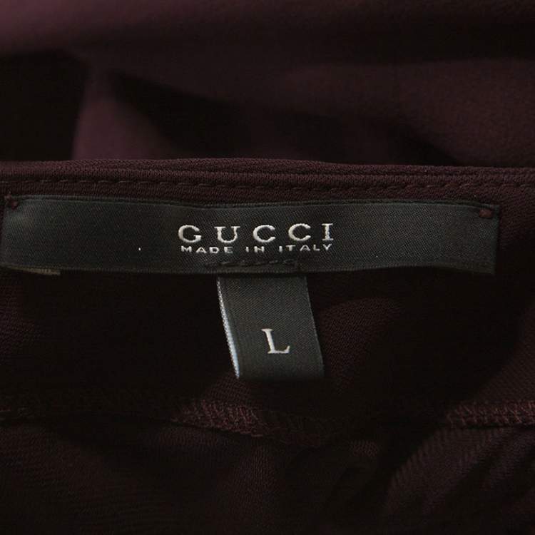 Pre Owned Gucci Burgundy Stretch Knit Bishop Sleeve Midi Dress L