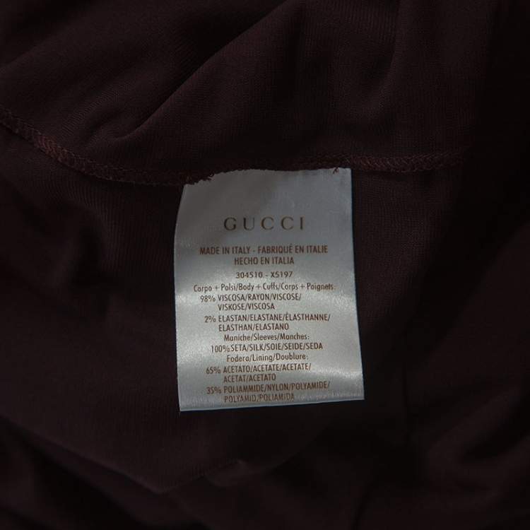 Pre Owned Gucci Burgundy Stretch Knit Bishop Sleeve Midi Dress L