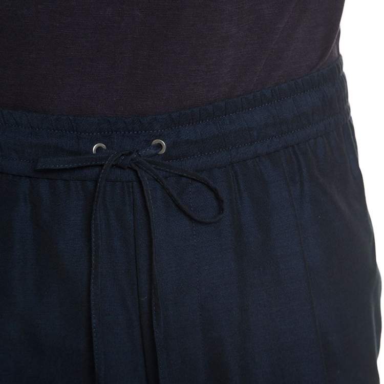 Pre Owned Gucci Navy Blue Wool Blend Contrast Stripe Track Pants XXL