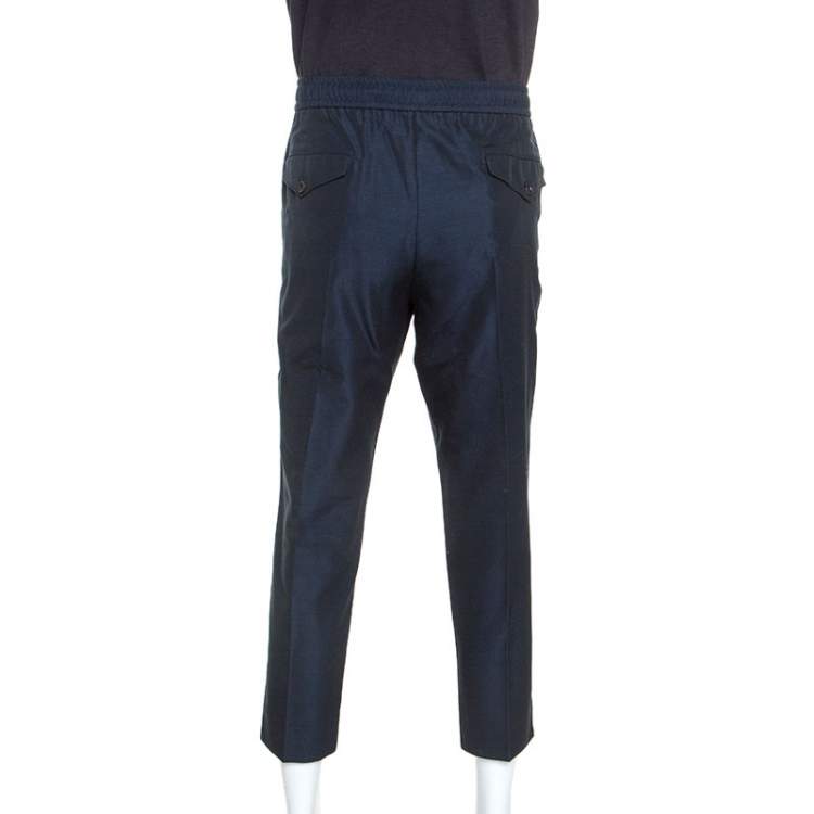 Pre Owned Gucci Navy Blue Wool Blend Contrast Stripe Track Pants XXL
