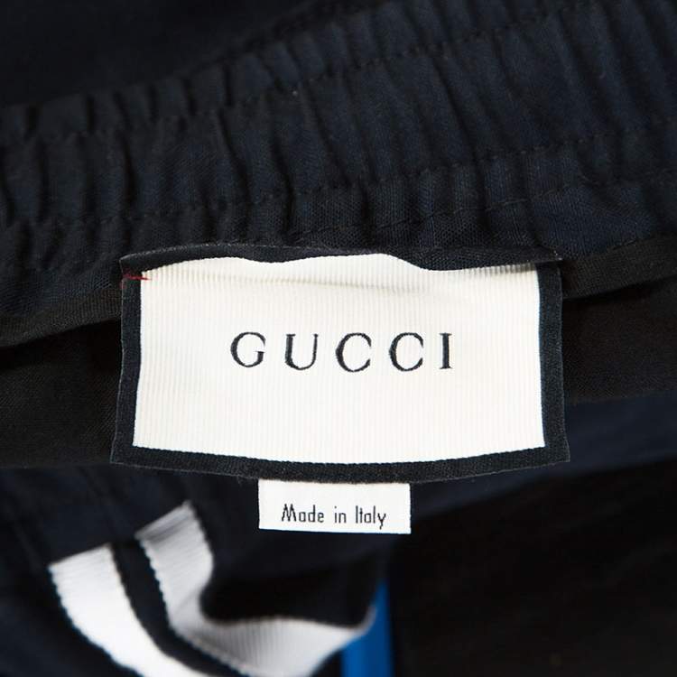 Pre Owned Gucci Navy Blue Wool Blend Contrast Stripe Track Pants XXL