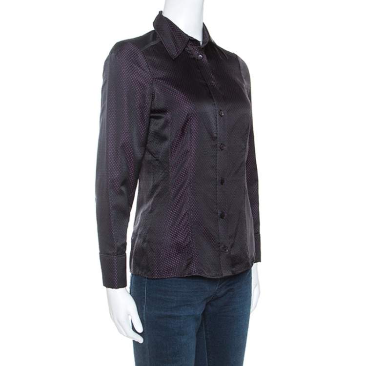 Pre Owned Gucci Black Silk Dotted Pattern Silk Jacquard Button Front Shirt S