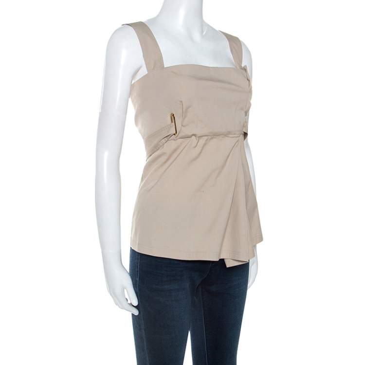 Pre Owned Gucci Beige Cotton Sleeveless Top M