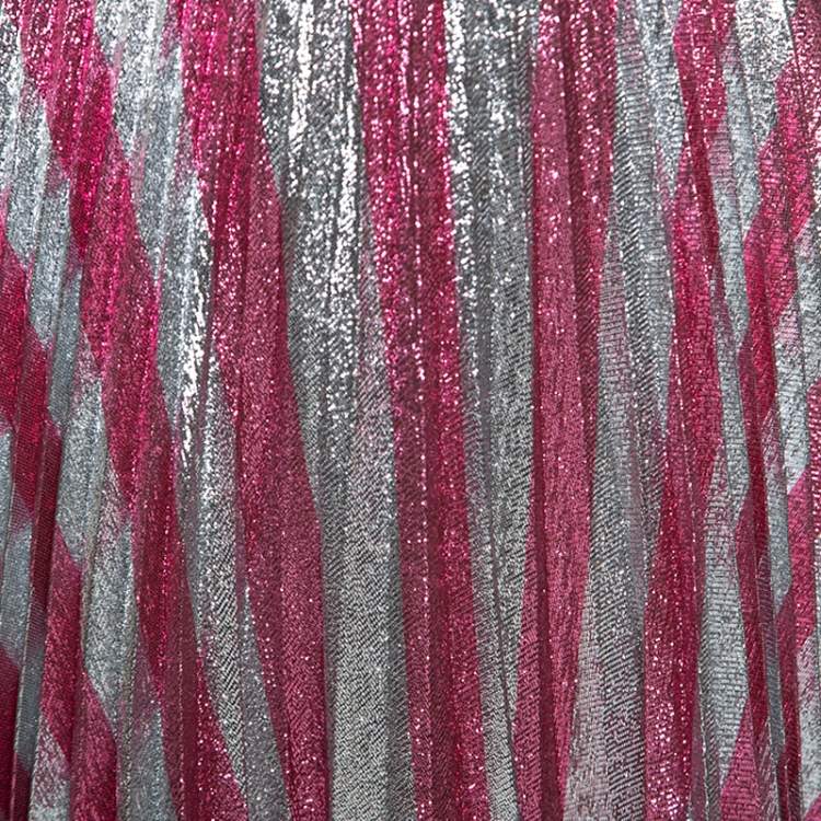 Pre Owned Gucci Metallic Pink Striped Pleated Midi Skirt M