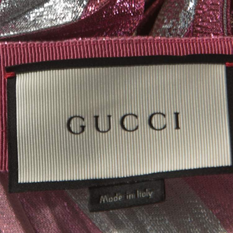 Pre Owned Gucci Metallic Pink Striped Pleated Midi Skirt M