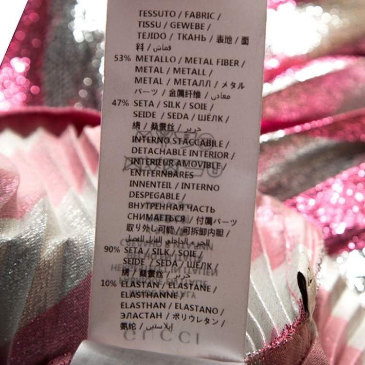 Pre Owned Gucci Metallic Pink Striped Pleated Midi Skirt M
