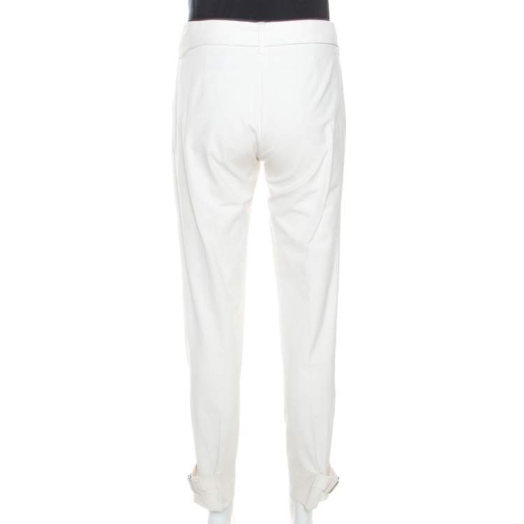 Pre Owned Gucci Cream Cotton Bamboo Buckle Detail Tapered Trousers S