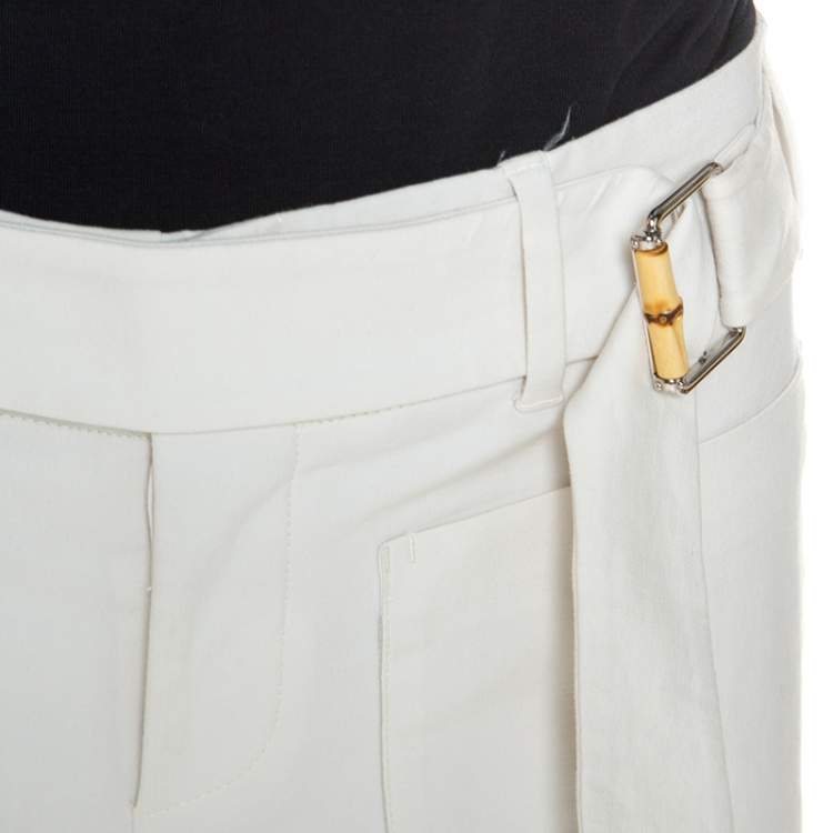 Pre Owned Gucci Cream Cotton Bamboo Buckle Detail Tapered Trousers S