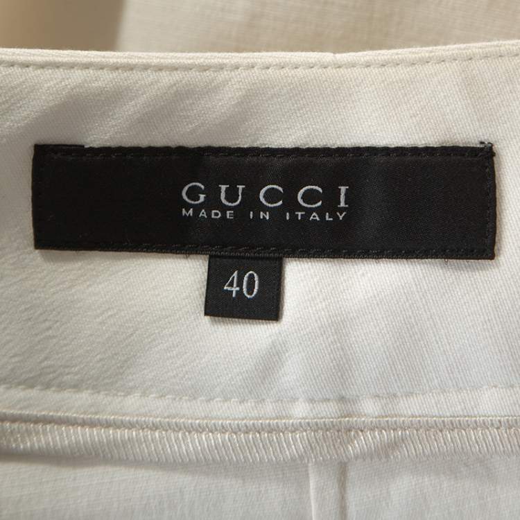 Pre Owned Gucci Cream Cotton Bamboo Buckle Detail Tapered Trousers S