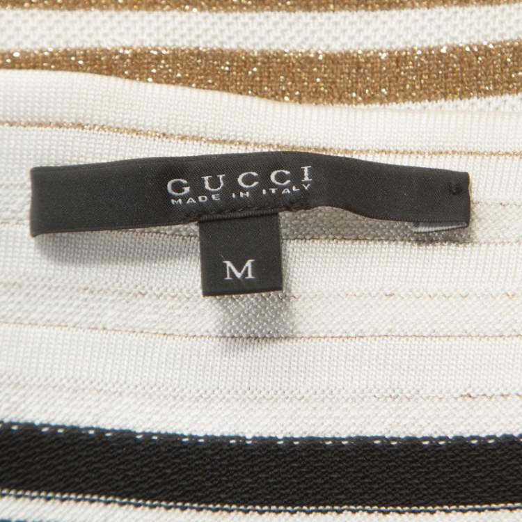 Pre Owned Gucci Off White Knit Metallic Trim Detail Top M