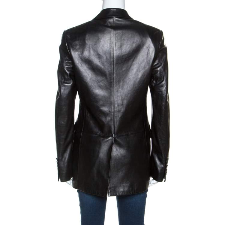 Pre Owned Gucci Black Leather Blazer M